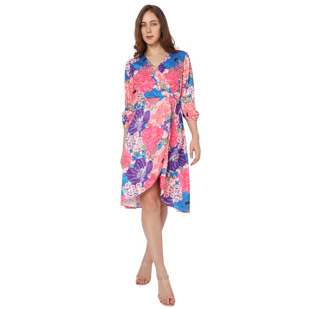 Women's Polyester Wrap Knee-Length Dress