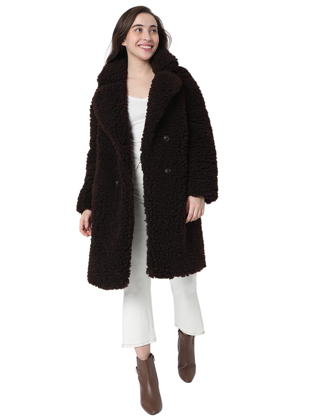 Women's Polyester Knee Length A-Line Coat