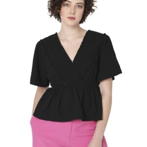 Flared Sleeves Smocking Peplum Top