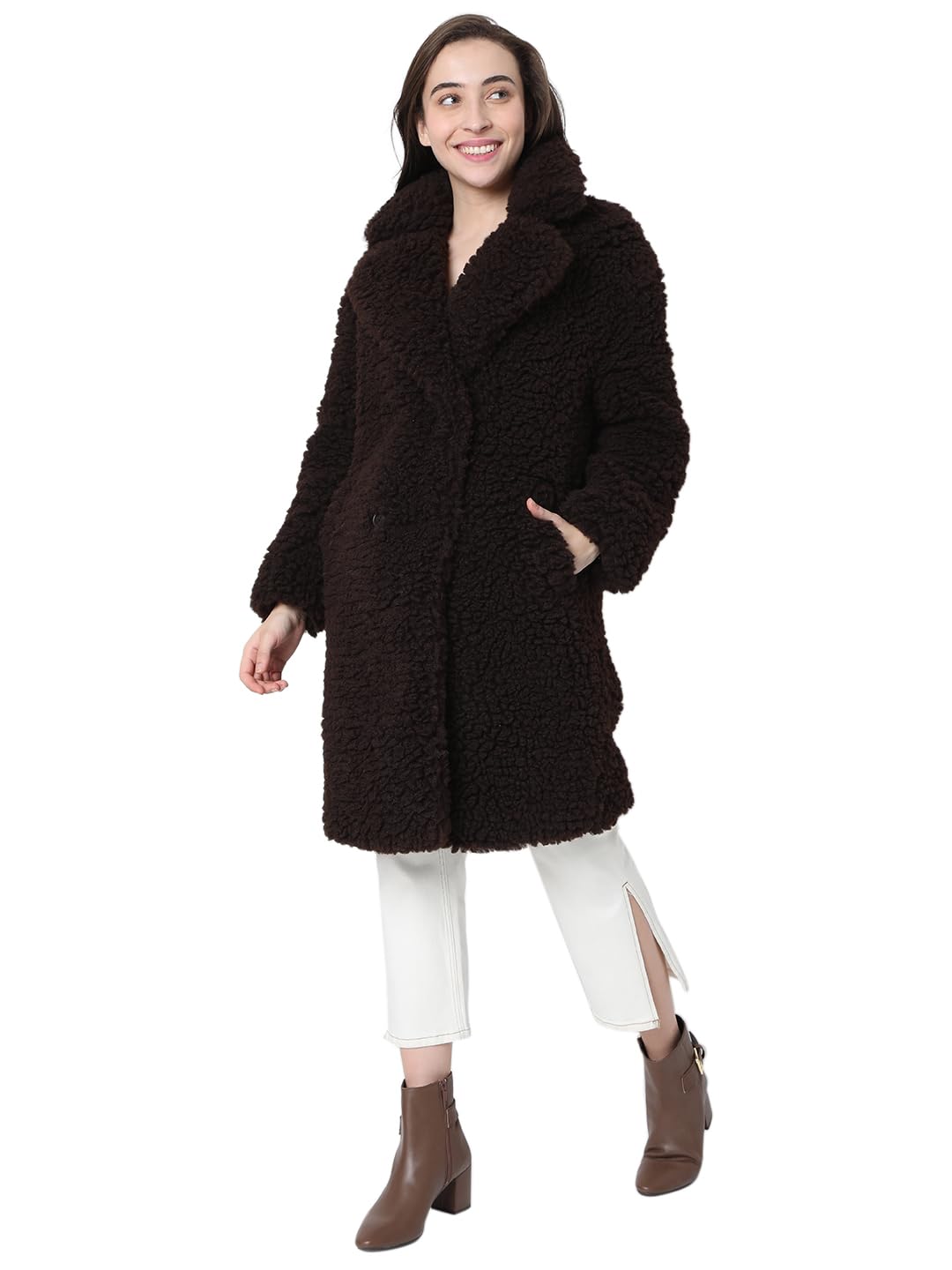Women's Polyester Knee Length A-Line Coat - Image 3