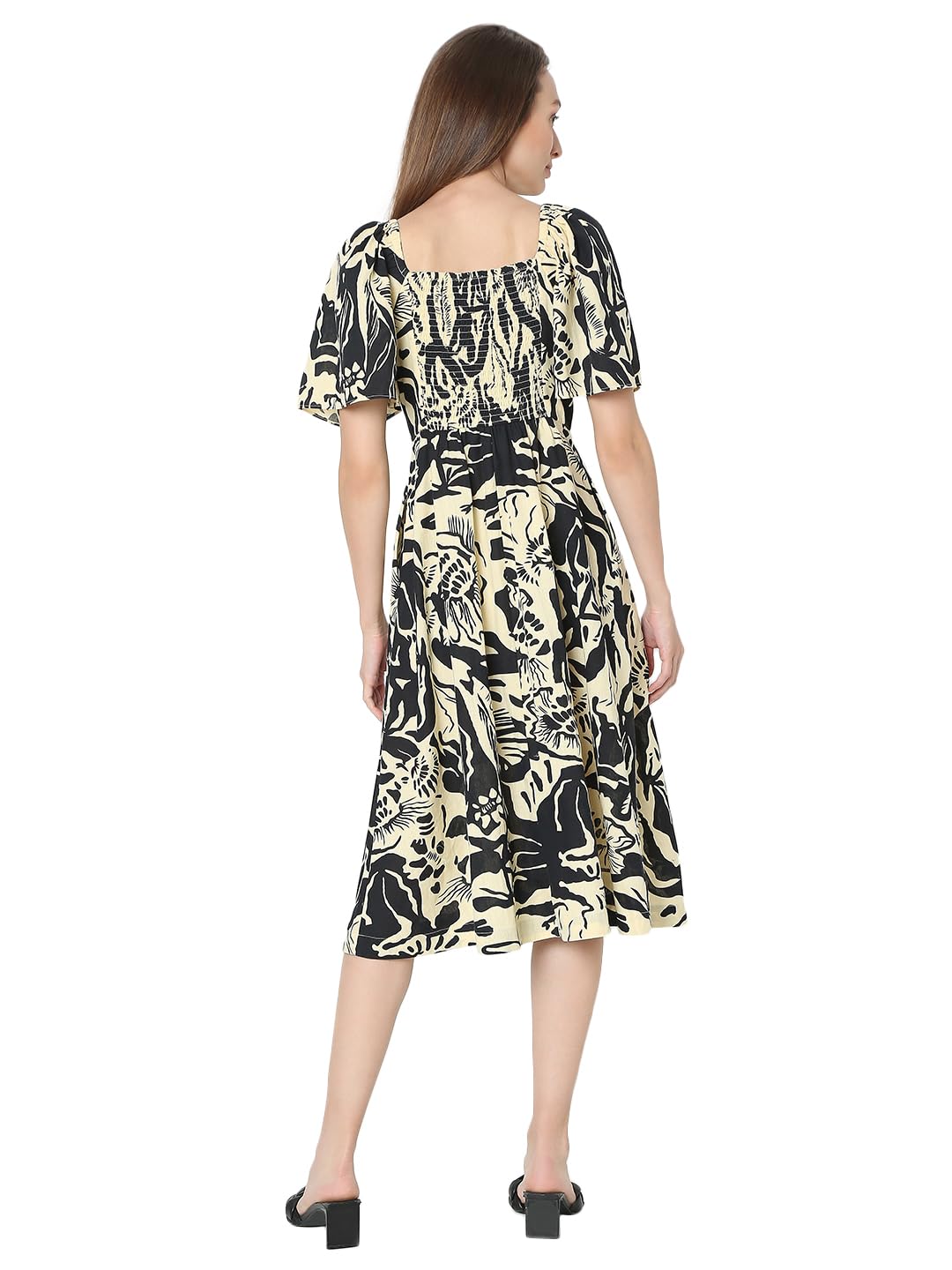 Tropical Printed Fit and Flare Midi Dress - Image 4