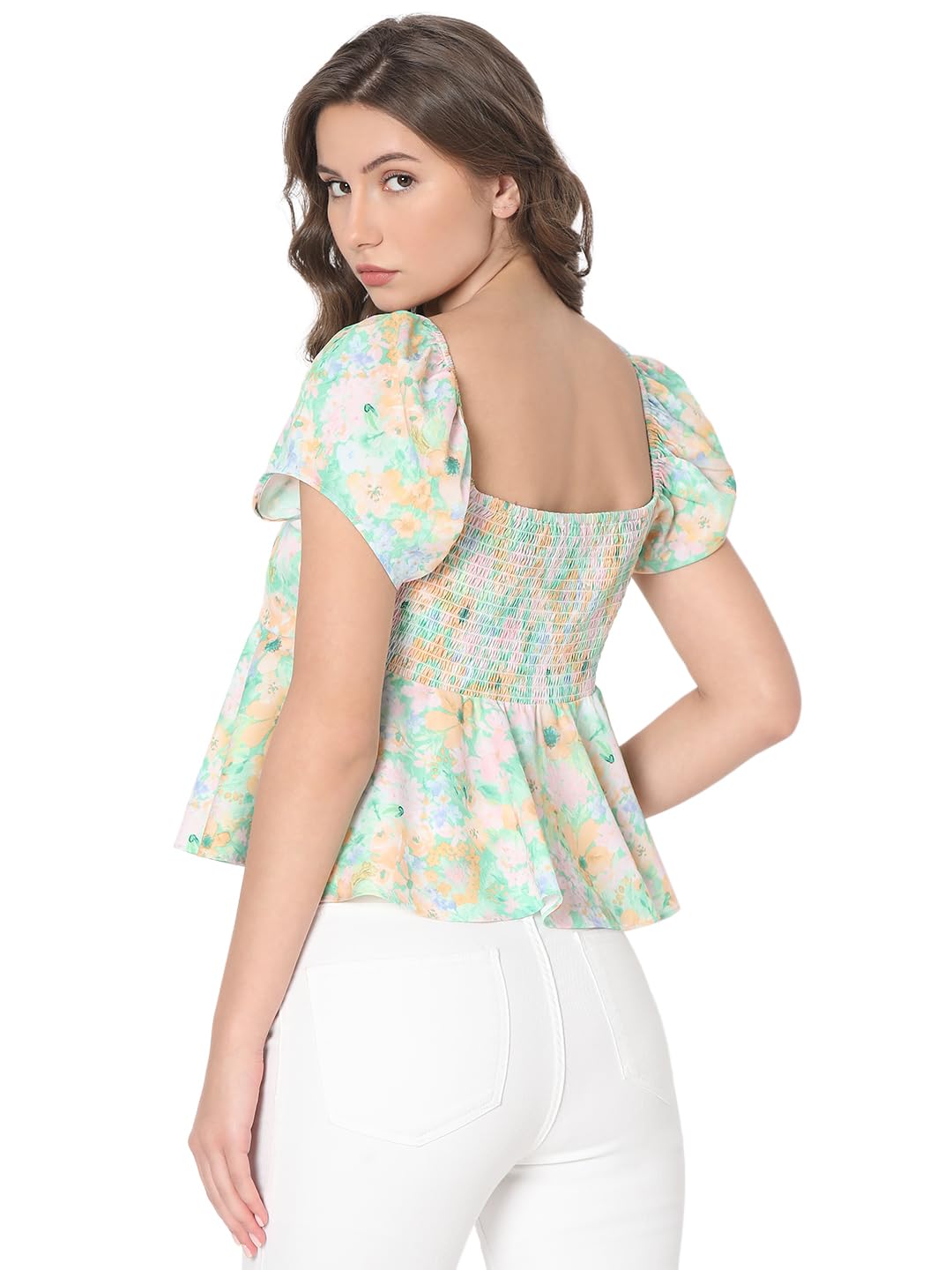 Floral Print Peplum Top - Image 4
