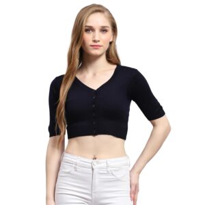 Womens Solid V Neck Half Sleeve Blouse Sweater Top