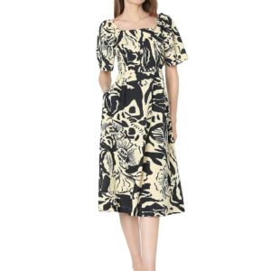 Tropical Printed Fit and Flare Midi Dress