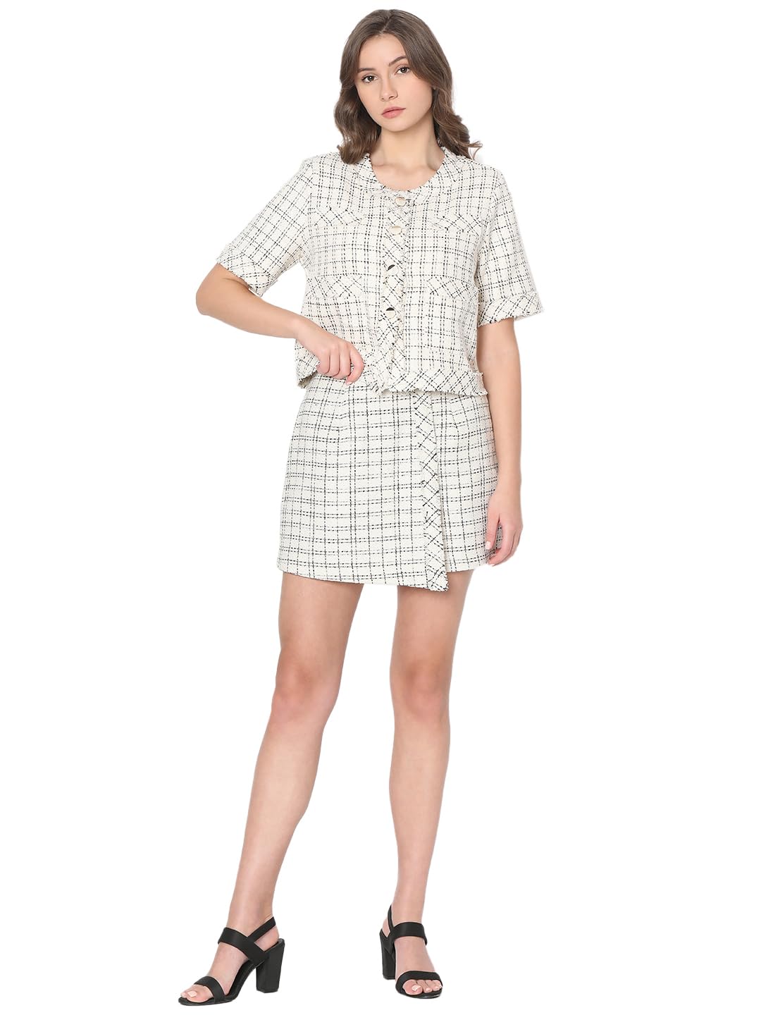 Checked Collarless Lightweight Tailored Jacket - Image 5