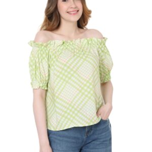 Women's Checkered Regular Fit Off Shouldet Top