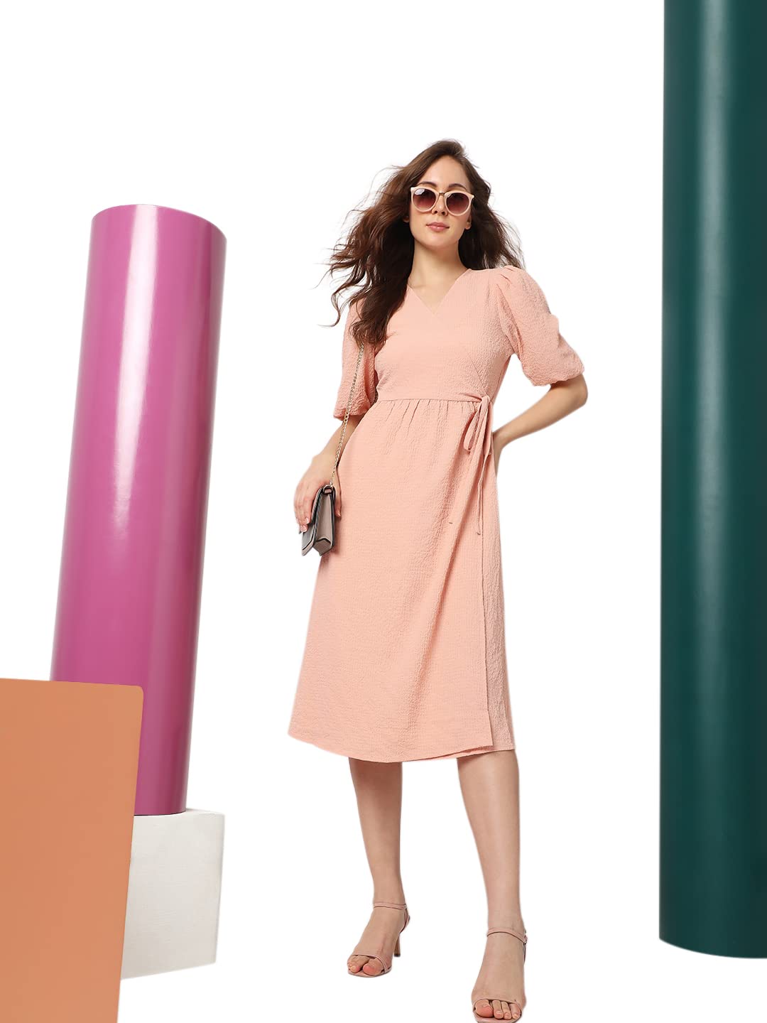 Women's Midi Polyester Blend Wrap Dress - Image 2