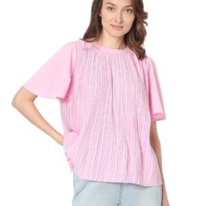 Striped Round Neck Flared Sleeve Top