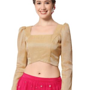 Women's Cotton Tissue Sheer Sleeves Readymade Saree Blouse for Festive Wedding Party