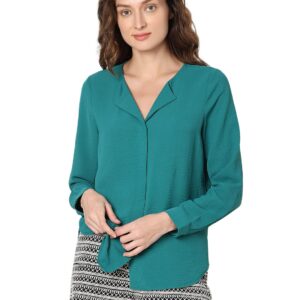 Women Solid Green Polyester Regular Fit Top