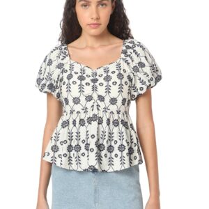 Women Floral Embroidered V-Neck Top