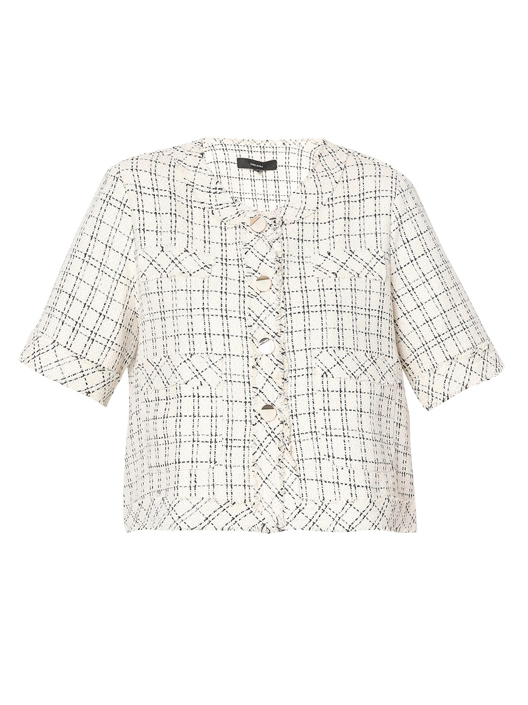 Checked Collarless Lightweight Tailored Jacket - Image 7