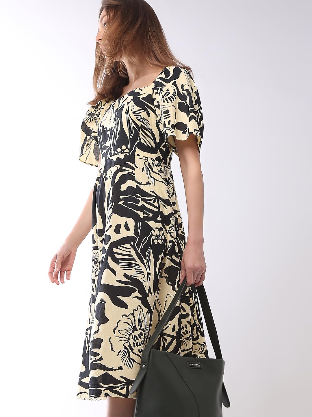 Tropical Printed Fit and Flare Midi Dress - Image 2