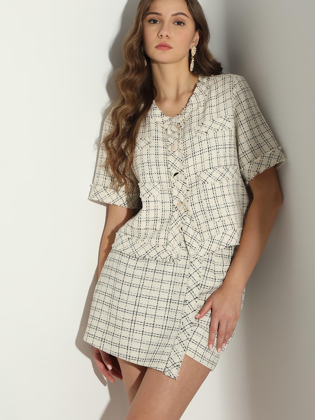 Checked Collarless Lightweight Tailored Jacket - Image 2