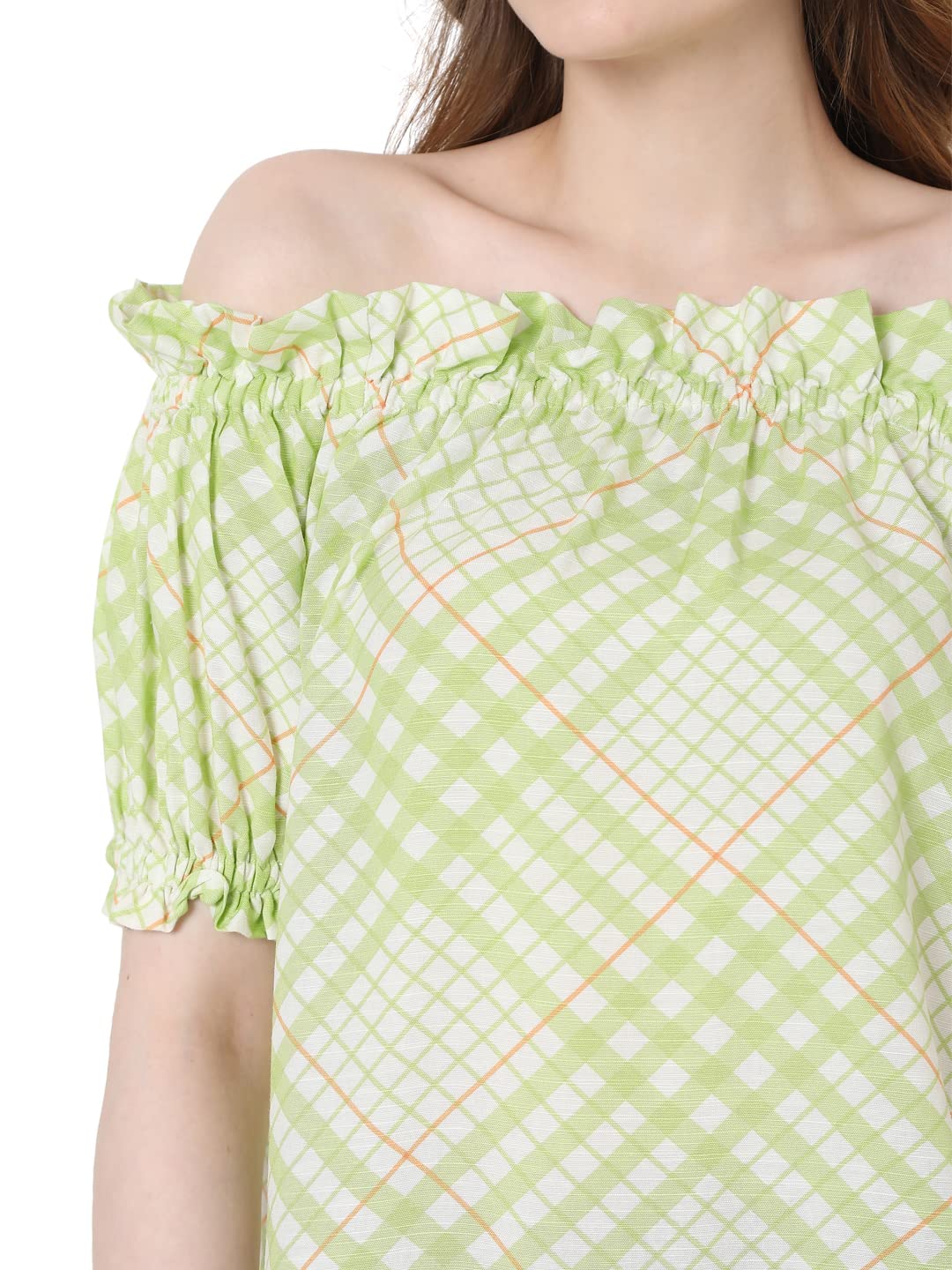 Women's Checkered Regular Fit Off Shouldet Top - Image 5