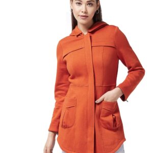 womens Women's Rust Hooded Full Sleeve Solid Longline Jacket