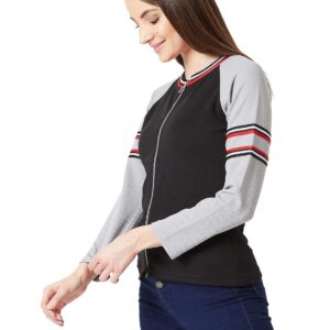Women's Multicolored Round Neck Full Sleeves Solid Color-Blocked Jacket