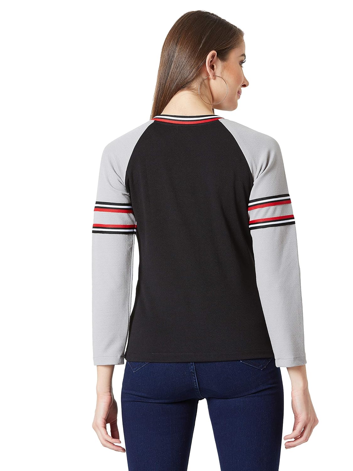 Women's Multicolored Round Neck Full Sleeves Solid Color-Blocked Jacket - Image 4