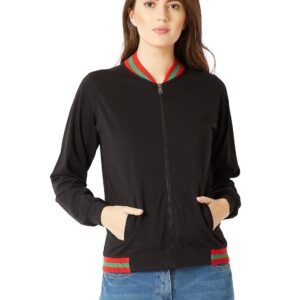 Women's Black Cotton Bomber Jacket