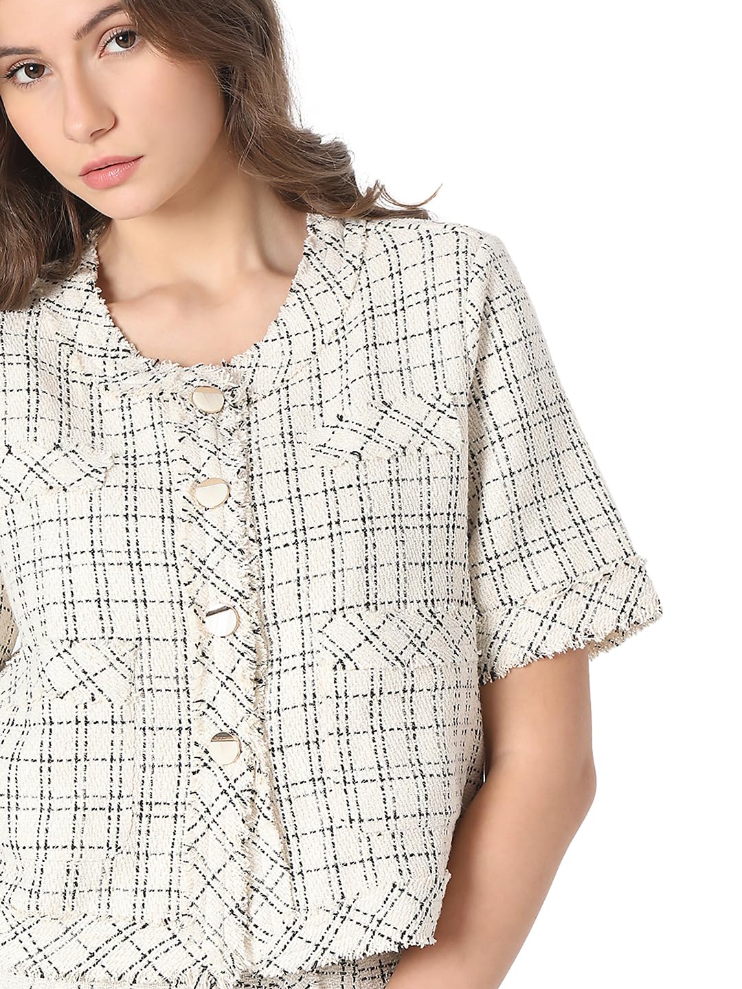 Checked Collarless Lightweight Tailored Jacket - Image 6