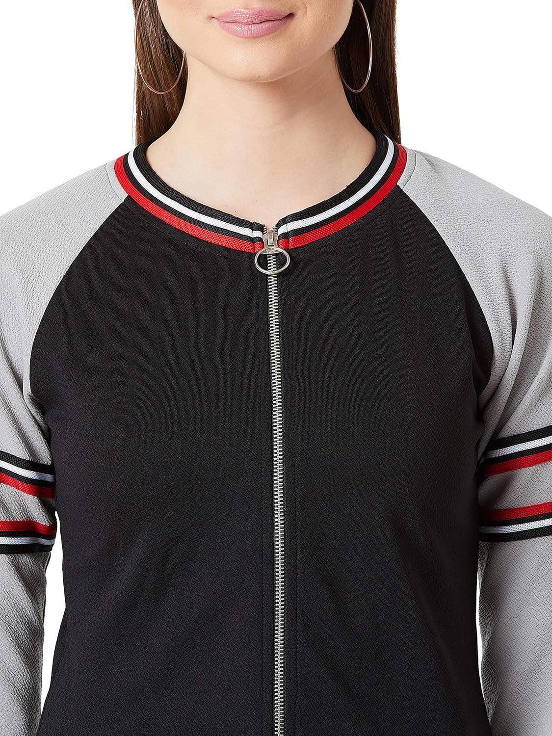 Women's Multicolored Round Neck Full Sleeves Solid Color-Blocked Jacket - Image 5