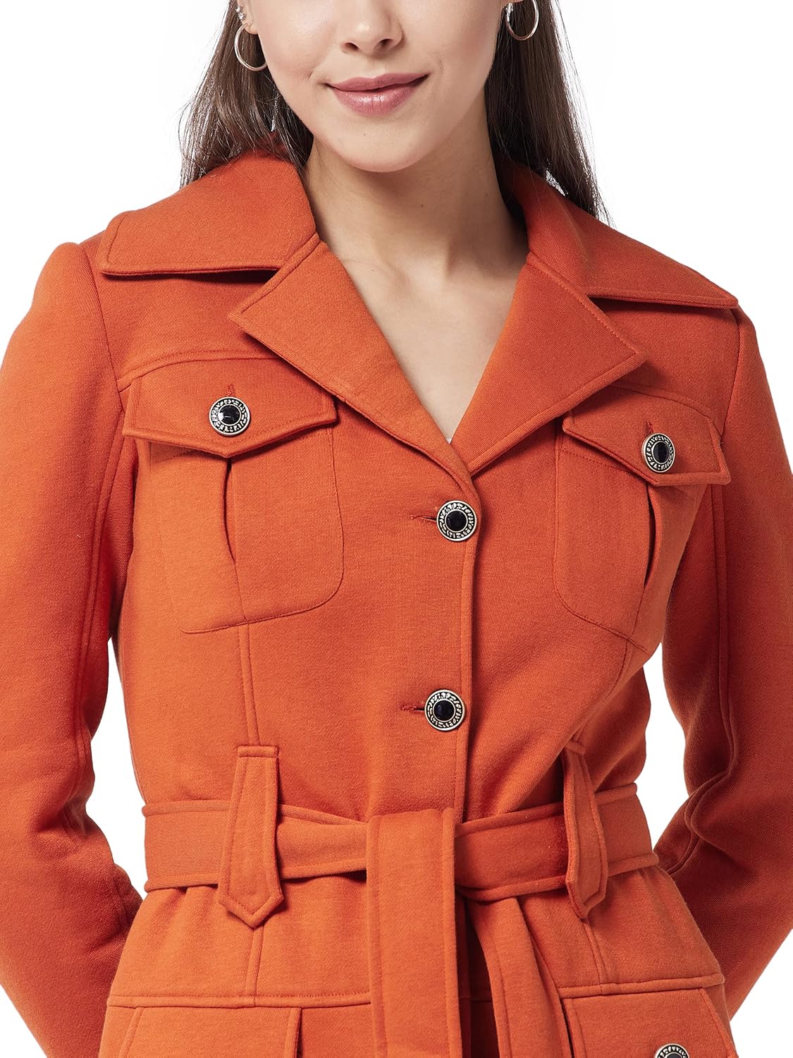 Women's Olive V-Neck Full Sleeve Solid Longline Jacket - Image 11